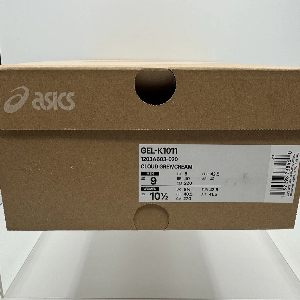 Brand New ASICS Gel K1011 Cloud Grey Cream Sneakers 1203A603-020 Men's Size 9